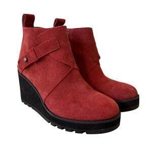 Eileen‎ Fisher Tinker Suede Wedge Booties Red Platform Ankle Boots 6 Classic